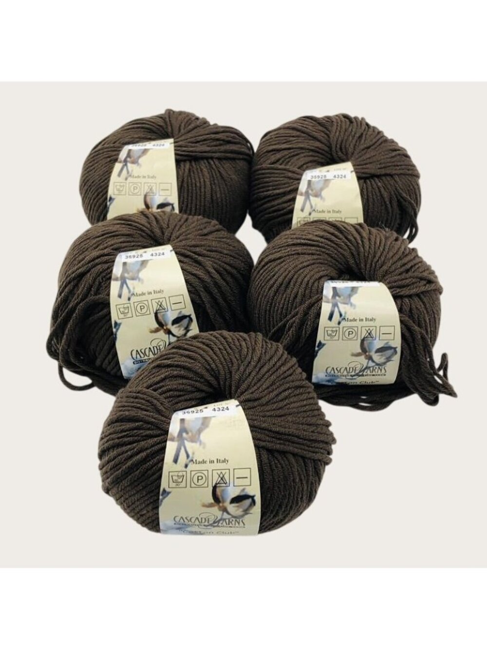 Cascadia Yarns Cotton Club Yarn Lot of 5 Brown Cotton Blend Made in Italy New